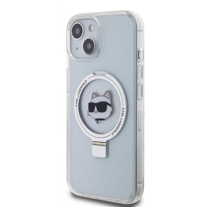 iPhone 15 / 14 / 13 white Ring Stand MagSafe Choupette Head KARL LAGERFELD nugarėlė