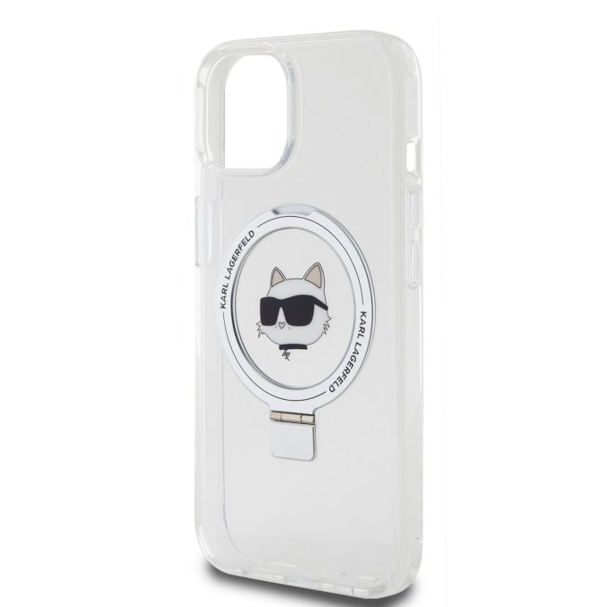 iPhone 15 / 14 / 13 white Ring Stand MagSafe Choupette Head KARL LAGERFELD nugarėlė