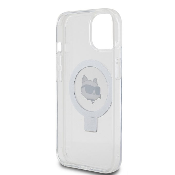 iPhone 15 / 14 / 13 white Ring Stand MagSafe Choupette Head KARL LAGERFELD nugarėlė