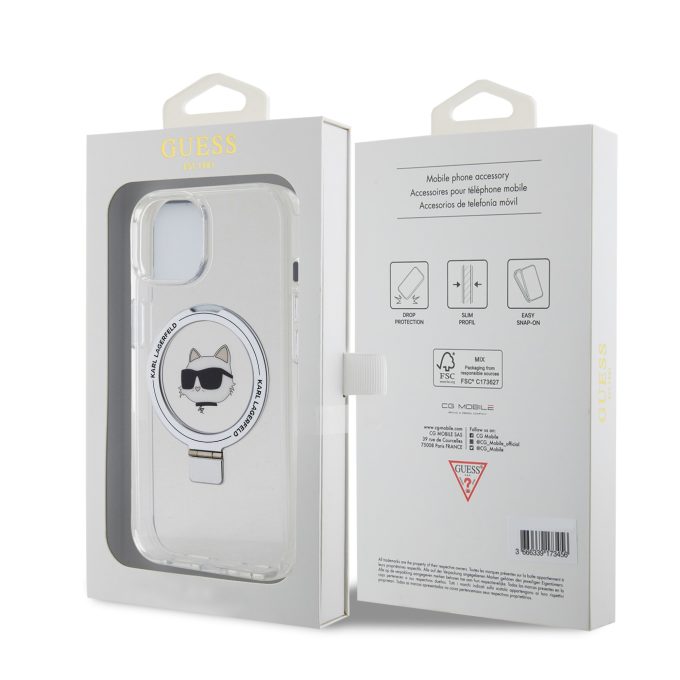 iPhone 15 / 14 / 13 white Ring Stand MagSafe Choupette Head KARL LAGERFELD nugarėlė