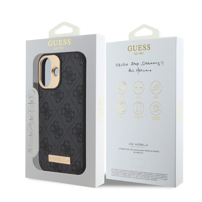 iPhone 16 black Magsafe 4G PU Logo Plate GUESS nugarėlė