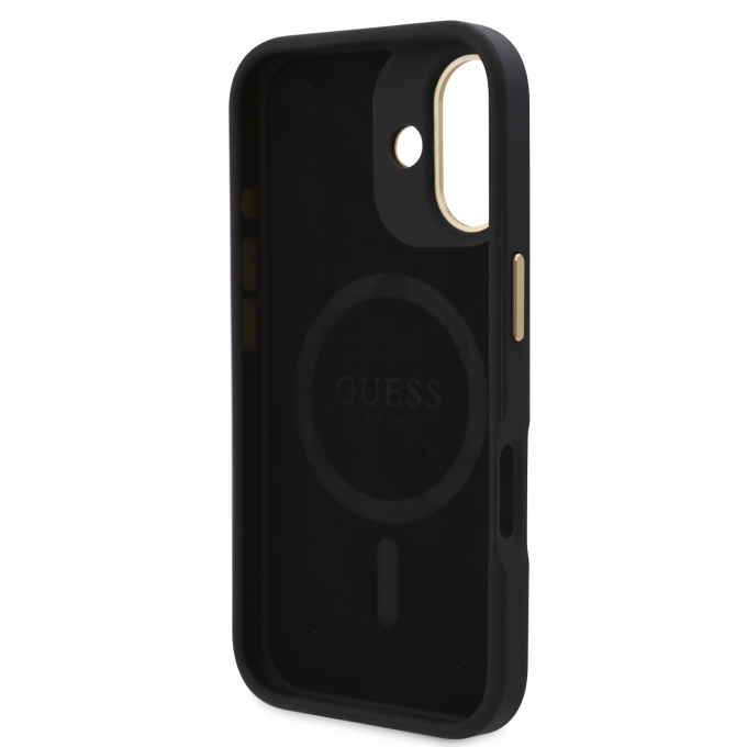 iPhone 16 black Magsafe 4G PU Logo Plate GUESS nugarėlė