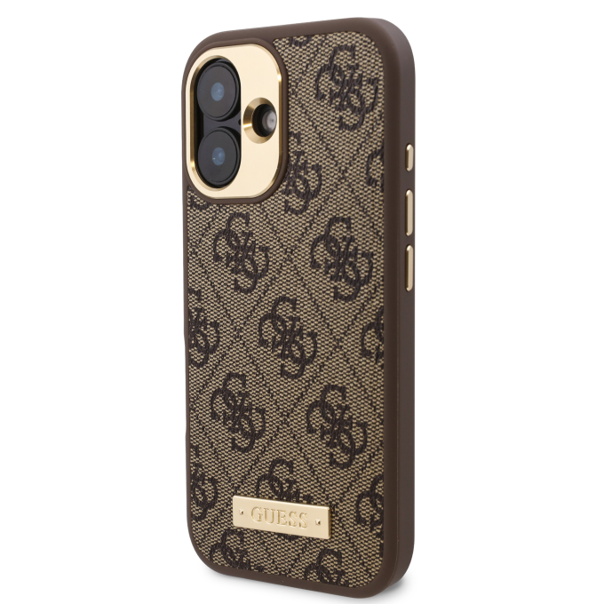 iPhone 16 brown Magsafe 4G PU Logo Plate GUESS nugarėlė