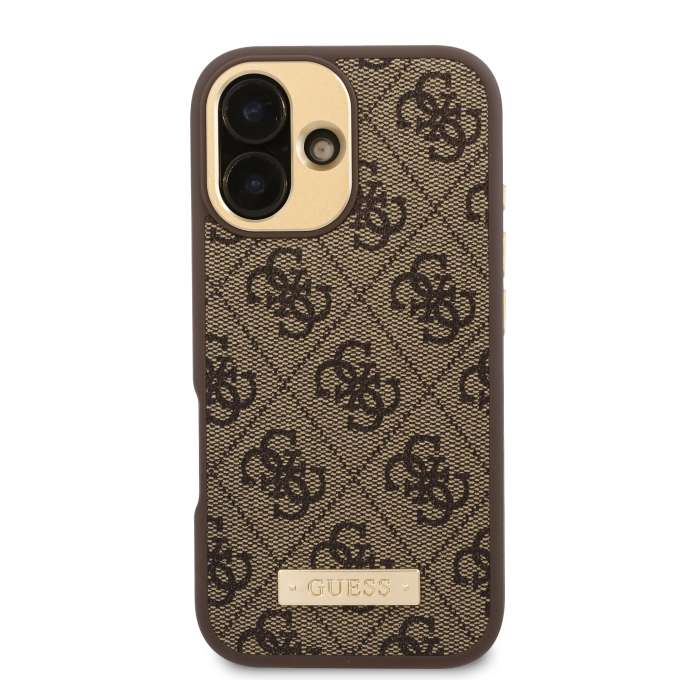 iPhone 16 brown Magsafe 4G PU Logo Plate GUESS nugarėlė