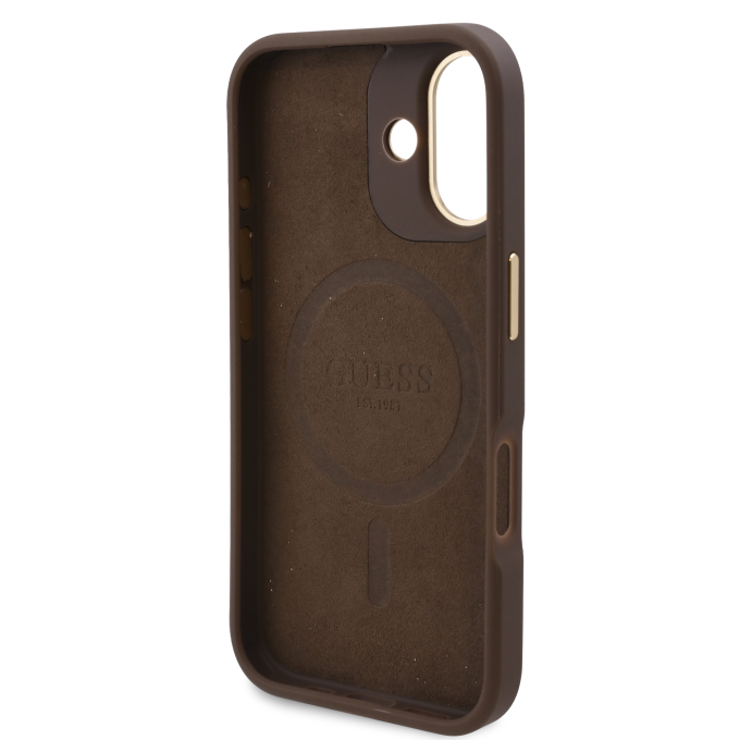 iPhone 16 brown Magsafe 4G PU Logo Plate GUESS nugarėlė
