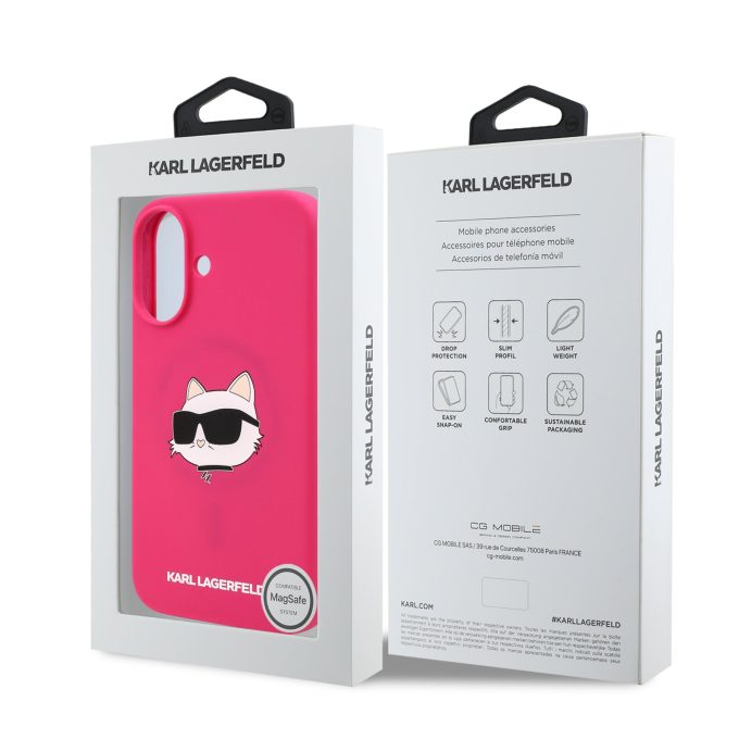 iPhone 16 fuschia Magsafe Sil Choupette Head Print KARL LAGERFELD nugarėlė