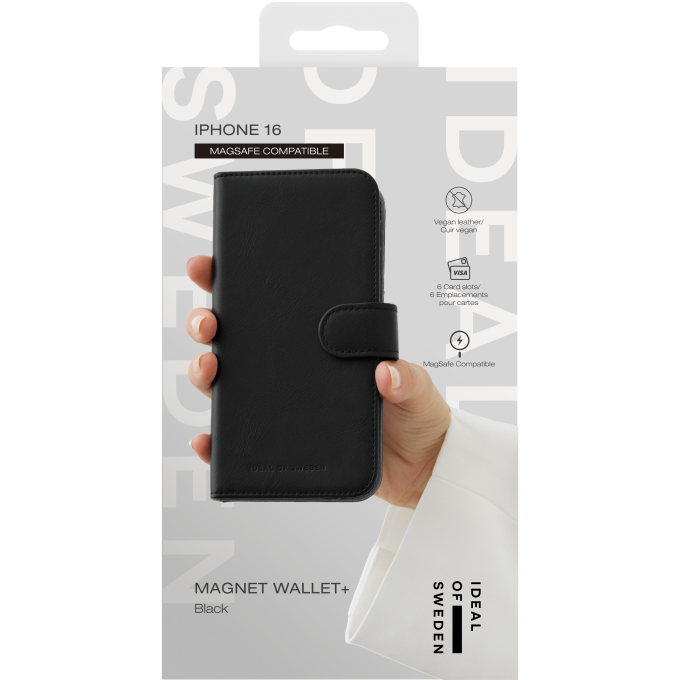 iPhone 16 iDeal Of Sweden dėklas MagSafe Magnet Wallet+ Black
