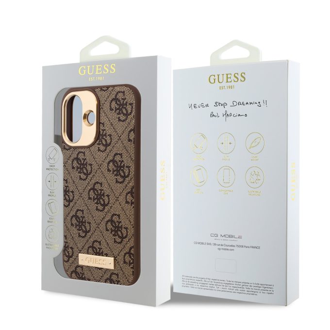 iPhone 16 PLUS brown Magsafe 4G PU Logo Plate GUESS nugarėlė