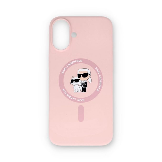iPhone 16 PLUS pink Magsafe Silicone KC Heads Ring KARL LAGERFELD nugarėlė