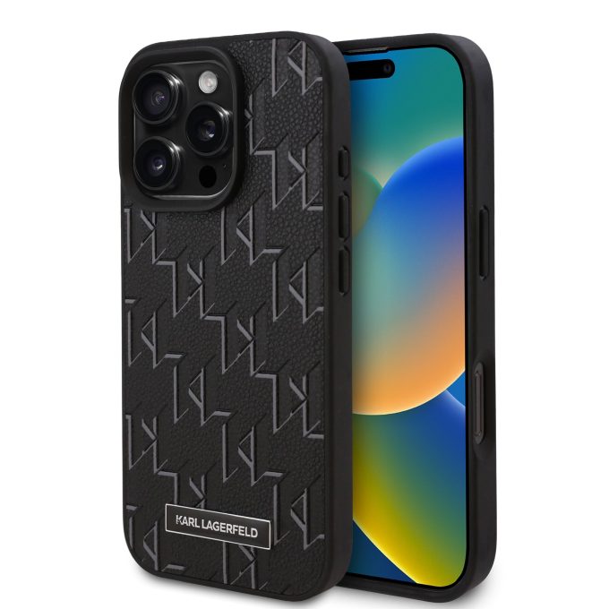 iPhone 16 PRO black  Magsafe PU Hot Stamp KARL LAGERFELD nugarėlė