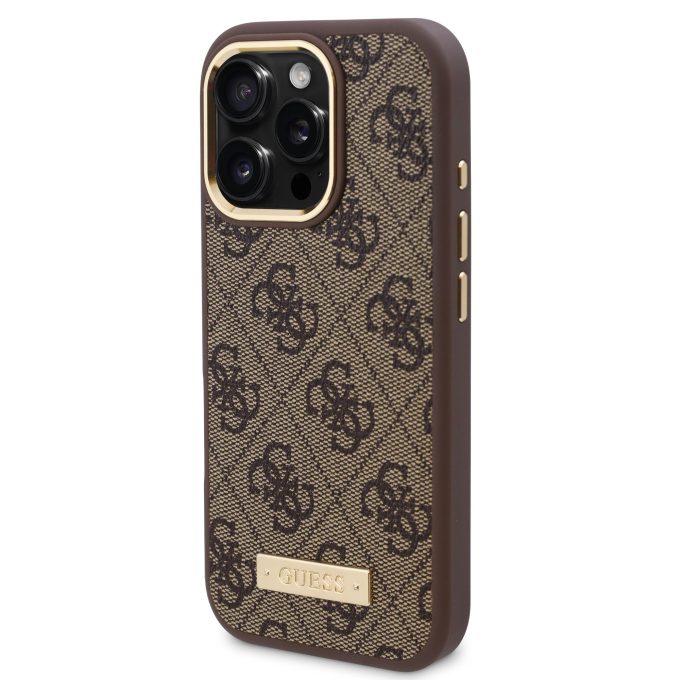 iPhone 16 PRO brown Magsafe 4G PU Logo Plate GUESS nugarėlė