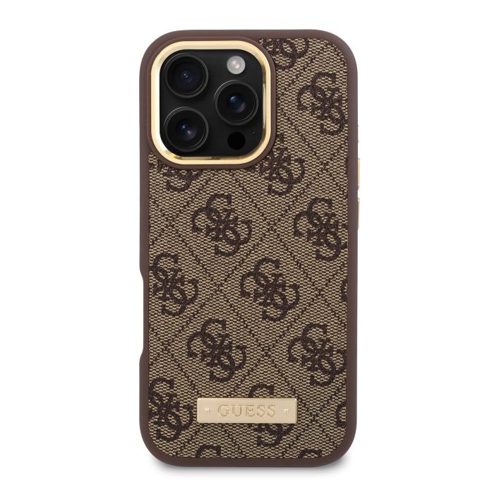 iPhone 16 PRO brown Magsafe 4G PU Logo Plate GUESS nugarėlė