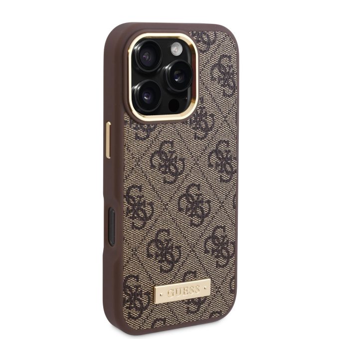 iPhone 16 PRO brown Magsafe 4G PU Logo Plate GUESS nugarėlė