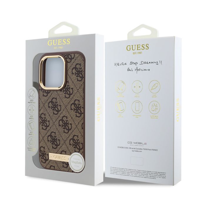 iPhone 16 PRO brown Magsafe 4G PU Logo Plate GUESS nugarėlė