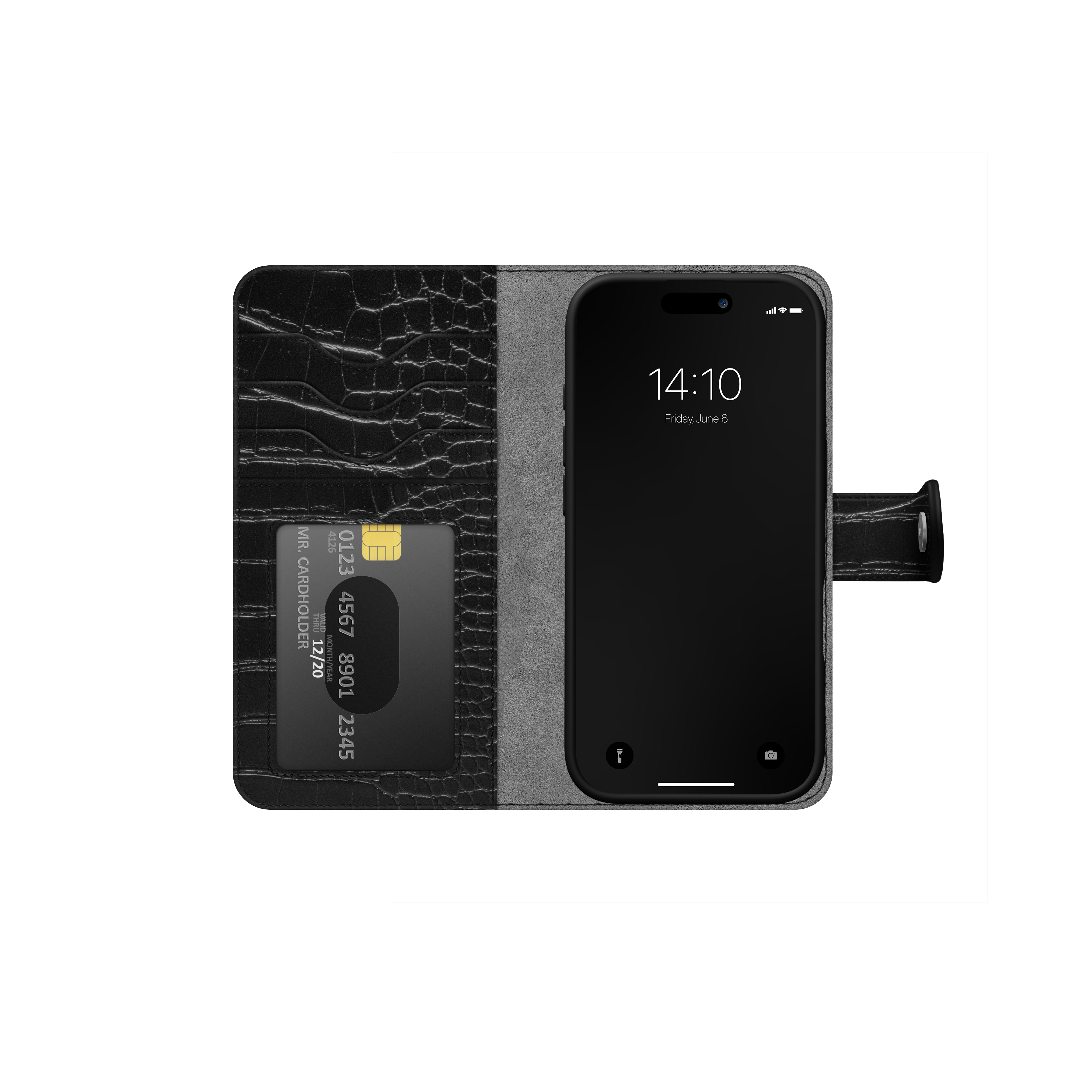 iPhone 16 PRO iDeal Of Sweden dėklas MagSafe Magnet Wallet+ Black Croco - Image 3