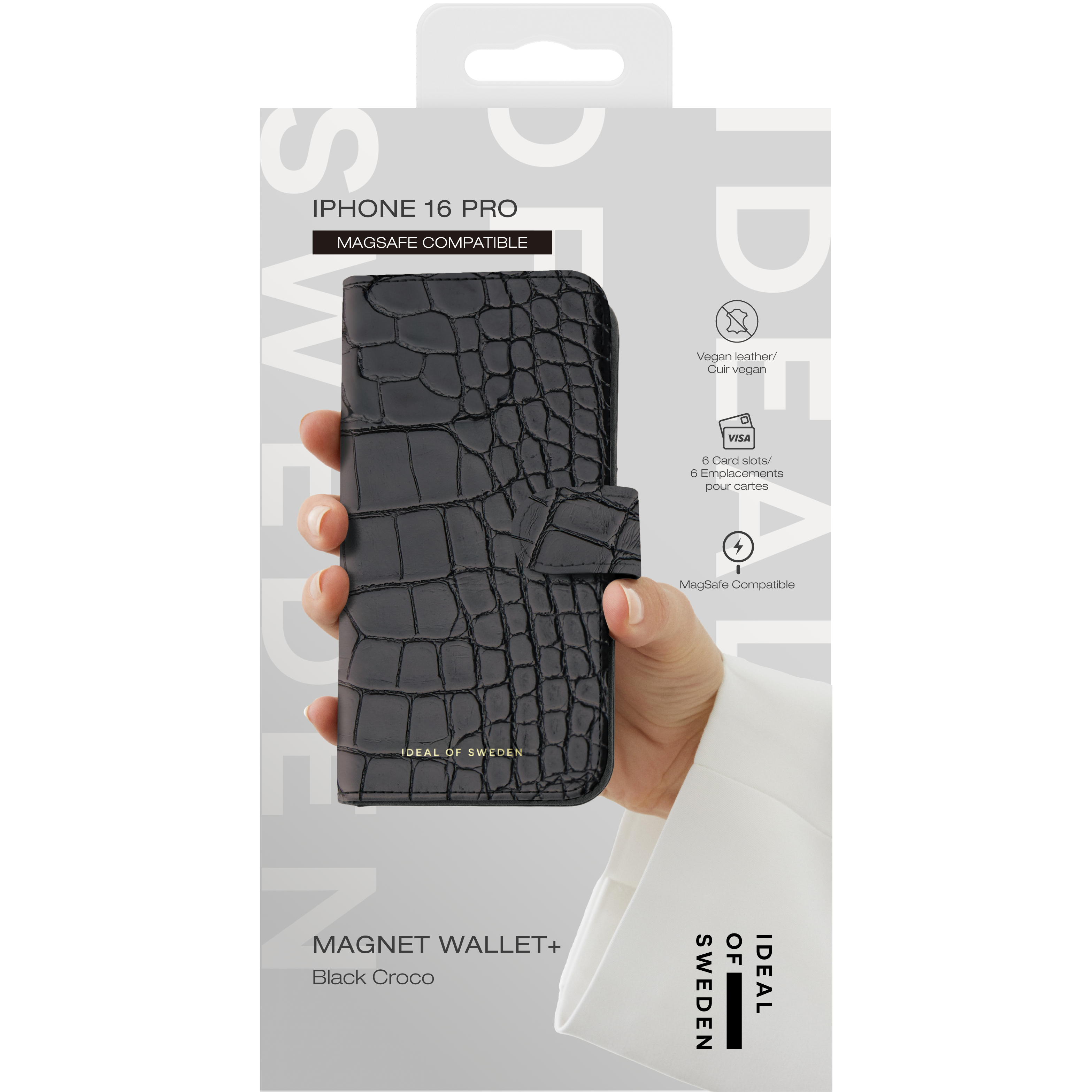iPhone 16 PRO iDeal Of Sweden dėklas MagSafe Magnet Wallet+ Black Croco - Image 4