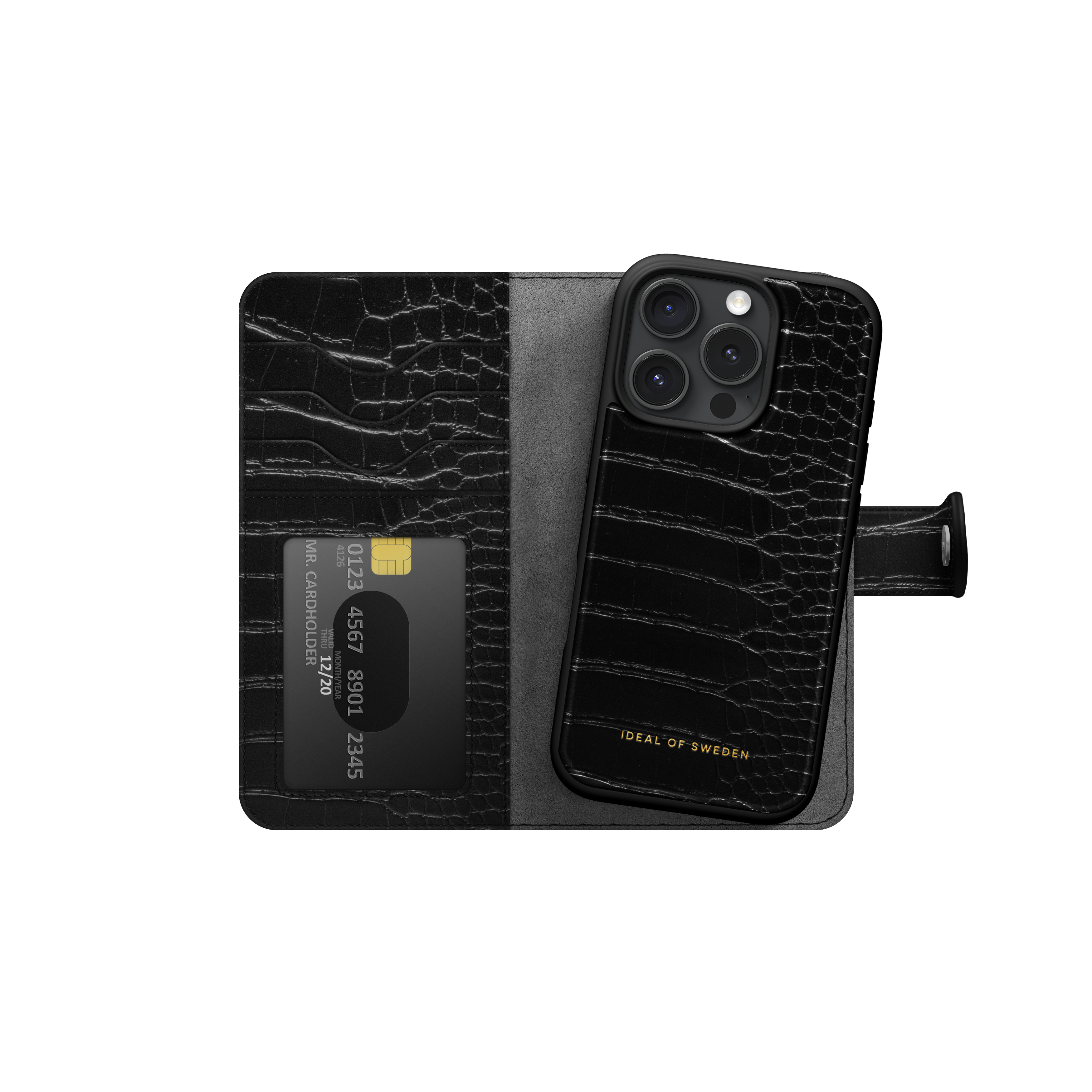 iPhone 16 PRO iDeal Of Sweden dėklas MagSafe Magnet Wallet+ Black Croco - Image 5
