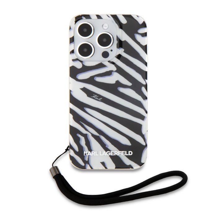 iPhone 16 PRO MAX black IML Zebra with Cord KARL LAGERFELD nugarėlė