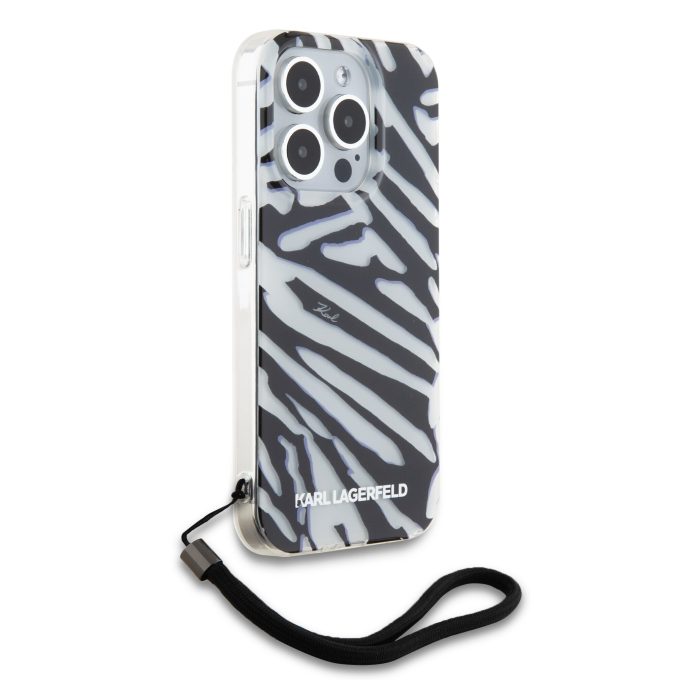 iPhone 16 PRO MAX black IML Zebra with Cord KARL LAGERFELD nugarėlė