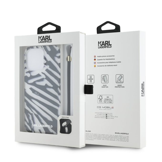 iPhone 16 PRO MAX black IML Zebra with Cord KARL LAGERFELD nugarėlė