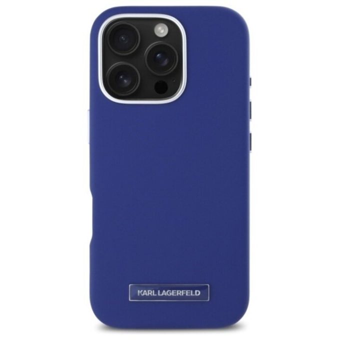 iPhone 16 PRO MAX blue Magsafe PU FW Metal Plate KARL LAGERFELD nugarėlė
