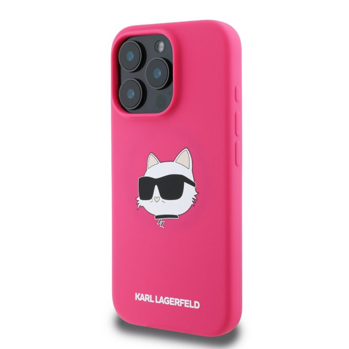 iPhone 16 PRO MAX fuschia Magsafe Sil Choupette Head Print KARL LAGERFELD nugarėlė