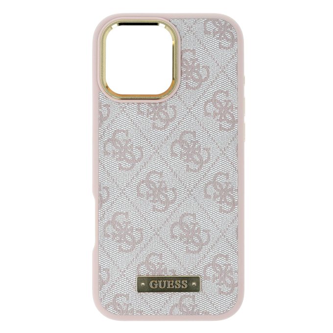 iPhone 16 PRO MAX pink Magsafe 4G PU Logo Plate GUESS nugarėlė