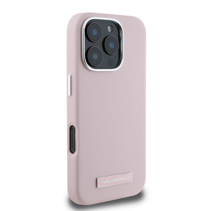 iPhone 16 PRO pink Magsafe PU FW Metal Plate KARL LAGERFELD nugarėlė