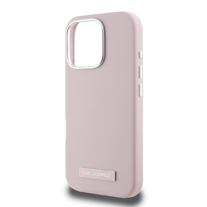 iPhone 16 PRO pink Magsafe PU FW Metal Plate KARL LAGERFELD nugarėlė