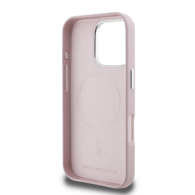 iPhone 16 PRO pink Magsafe PU FW Metal Plate KARL LAGERFELD nugarėlė