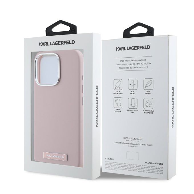 iPhone 16 PRO pink Magsafe PU FW Metal Plate KARL LAGERFELD nugarėlė