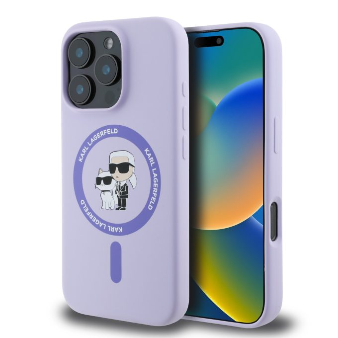 iPhone 16 PRO purple Magsafe Silicone KC Heads Ring KARL LAGERFELD nugarėlė