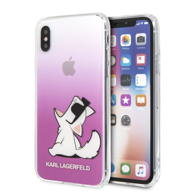 iPhone X/XS skaidri-rožinė KARL LAGERFELD nugarėlė KLHCPXCFNRCPI