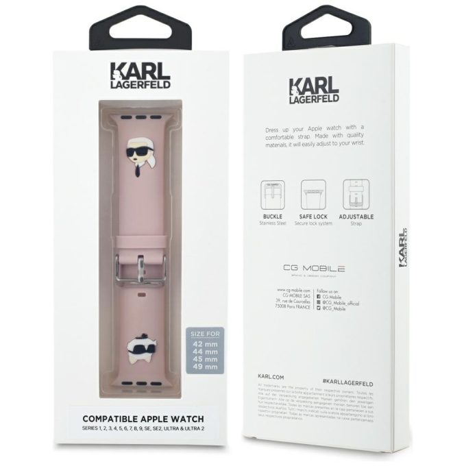 KARL LAGERFELD apyrankė pink 3D Rubber Karl&Choupette Heads Apple Watch 42/44/45/49 mm