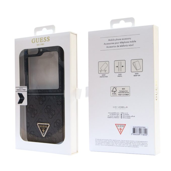 Samsung FLIP5 5G black PU Leather Triangle GUESS nugarėlė