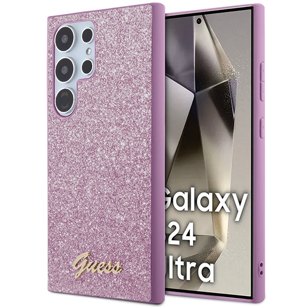 Samsung S24 ULTRA purple Glitter Script GUESS nugarėlė
