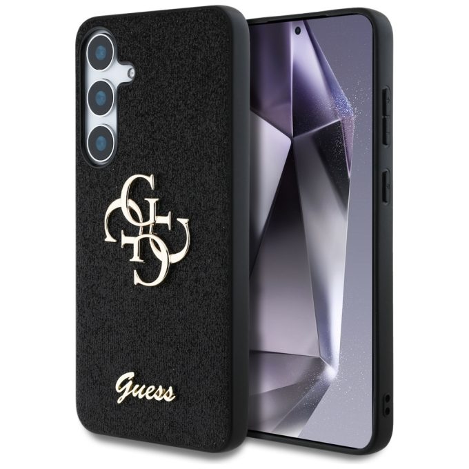 Samsung S25 black Fixed Glitter Big 4G Metal Logo GUESS nugarėlė