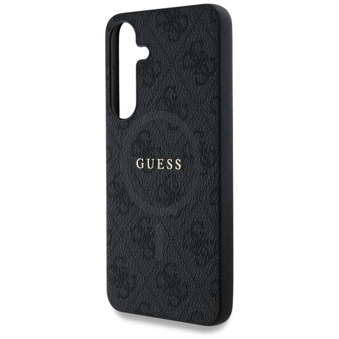 Samsung S25 black MagSafe PU 4G Colored Ring Classic Logo GUESS nugarėlė