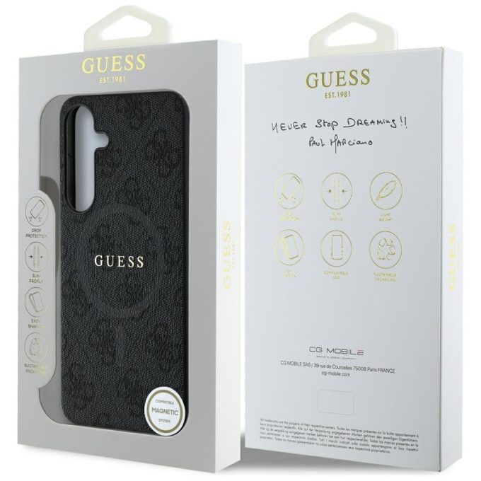 Samsung S25 black MagSafe PU 4G Colored Ring Classic Logo GUESS nugarėlė
