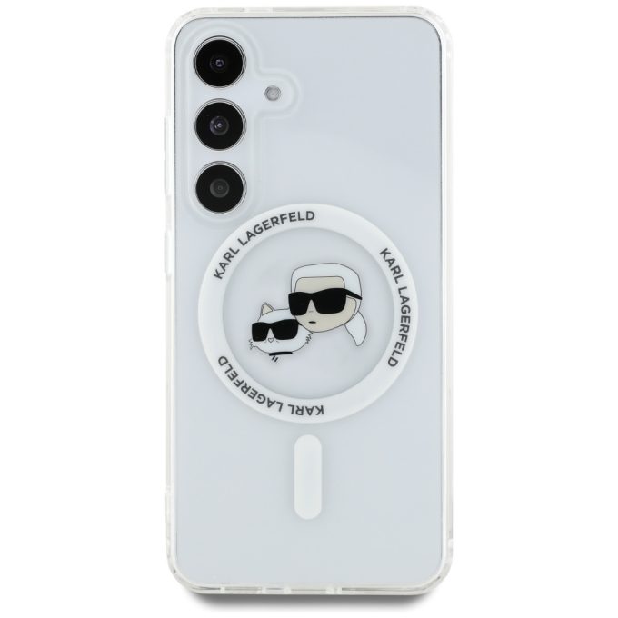 Samsung S25 clear MagSafe Button Karl & Choupette Heads Printed KARL LAGERFELD nugarėlė