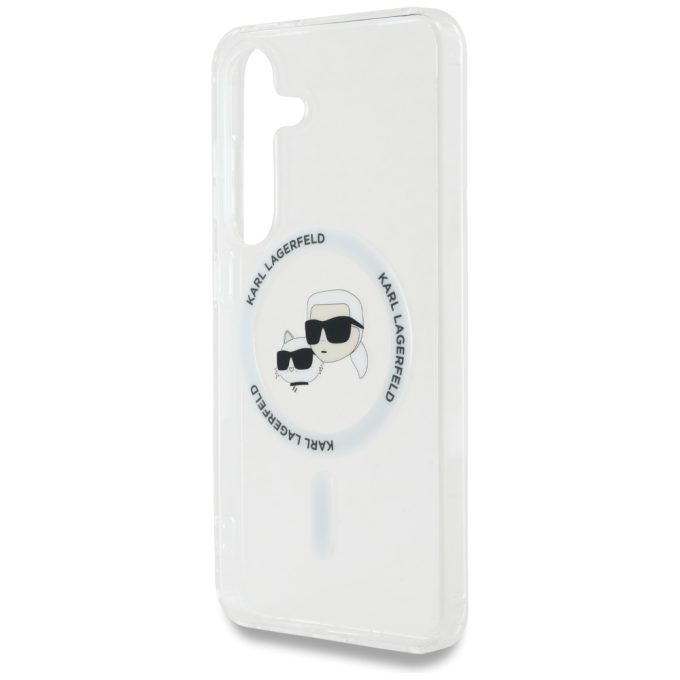 Samsung S25 clear MagSafe Button Karl & Choupette Heads Printed KARL LAGERFELD nugarėlė