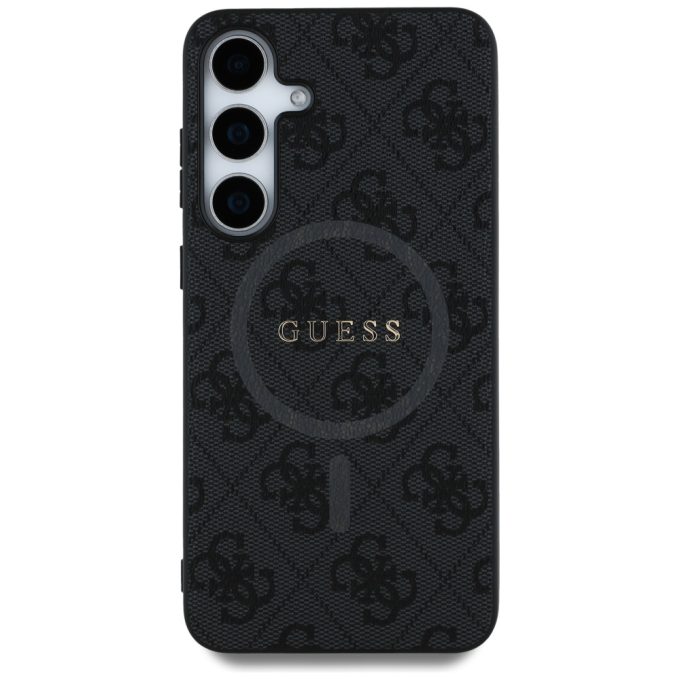 Samsung S25+ black MagSafe PU 4G Colored Ring Classic Logo GUESS nugarėlė
