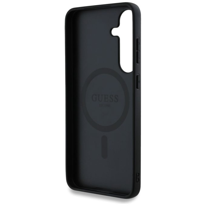Samsung S25+ black MagSafe PU 4G Colored Ring Classic Logo GUESS nugarėlė