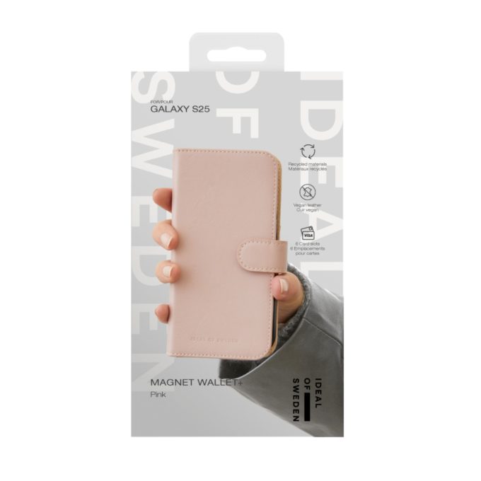 Samsung S25+ iDeal Of Sweden dėklas Magnet Wallet+ Pink