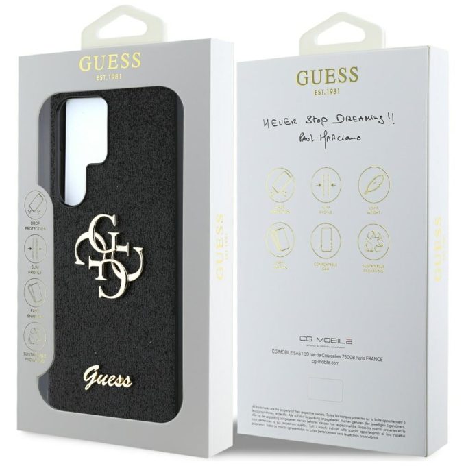 Samsung S25 ULTRA black Fixed Glitter Big 4G Metal Logo GUESS nugarėlė