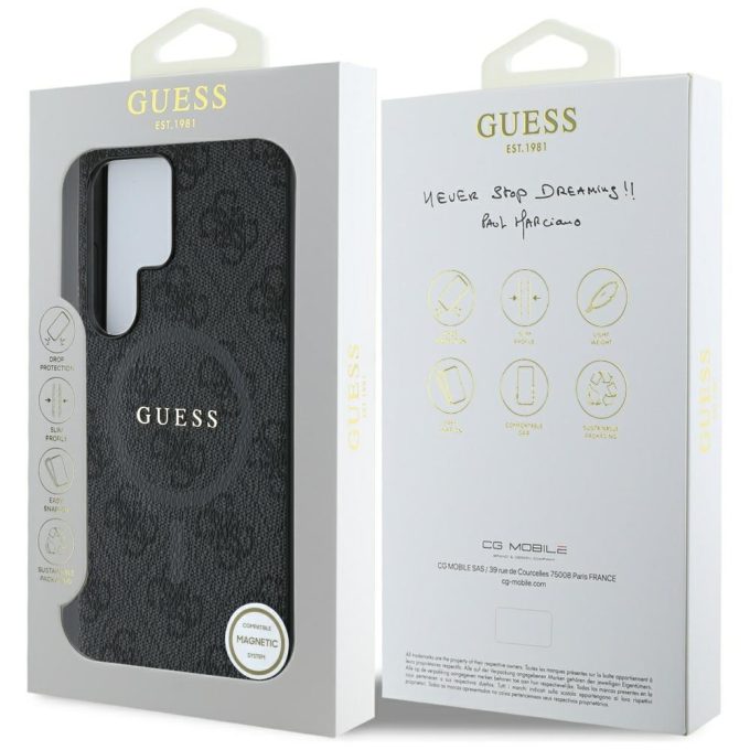 Samsung S25 ULTRA black MagSafe PU 4G Colored Ring Classic Logo GUESS nugarėlė