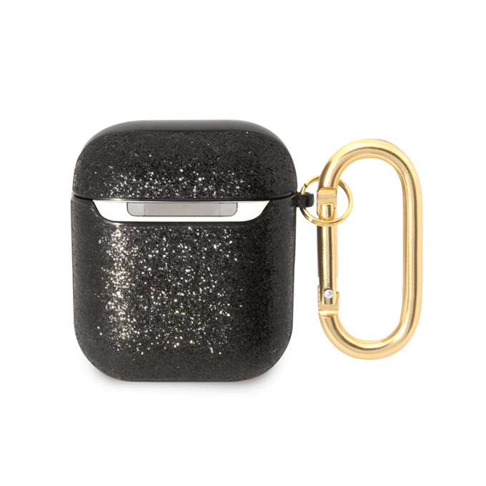 Silikoninis GUESS black AirPods/AirPods 2 glitter dėklas