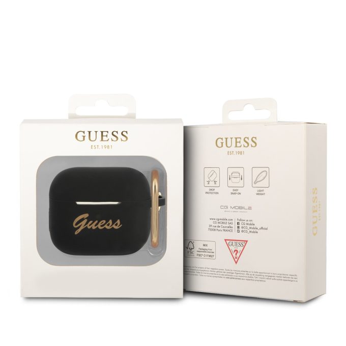 Silikoninis GUESS GUA3SLSMK juodas Airpods 3 dėklas