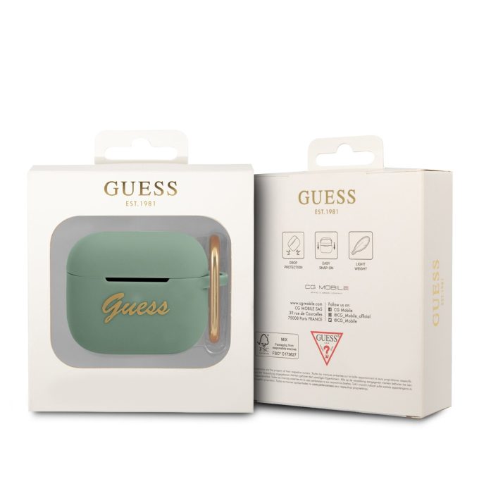 Silikoninis GUESS GUA3SLSMN žalias Airpods 3 dėklas
