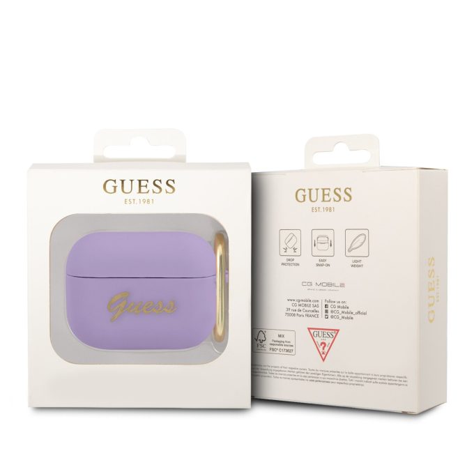 Silikoninis GUESS GUAPSLSMP violetinis Airpods PRO dėklas
